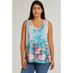Floral Fantasy Sleeveless V-Neck Blouse size 3XL